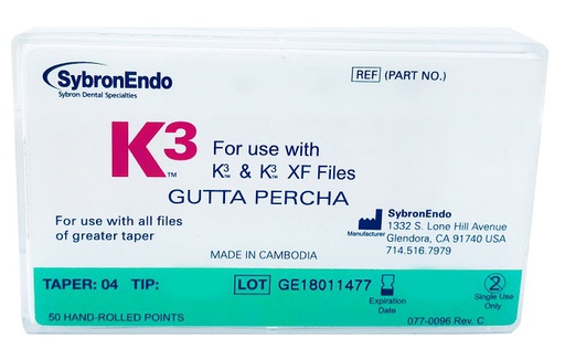 [KR 825-0400] PUNTAS DE GUTAPERCHA K3 0.04 NO. 20-40 (50)